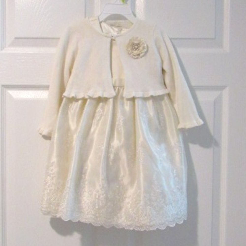 Toddler Girl's American Princess Dress w/ sweater Cream Ivory 4T worn once